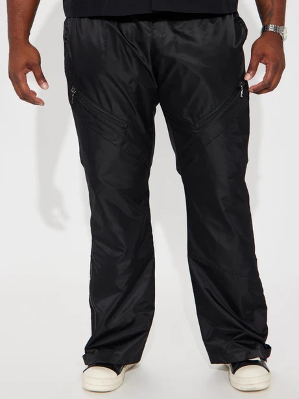 NovaMen Play The Track Stacked Slim Flare Nylon Pants in the color black XXL